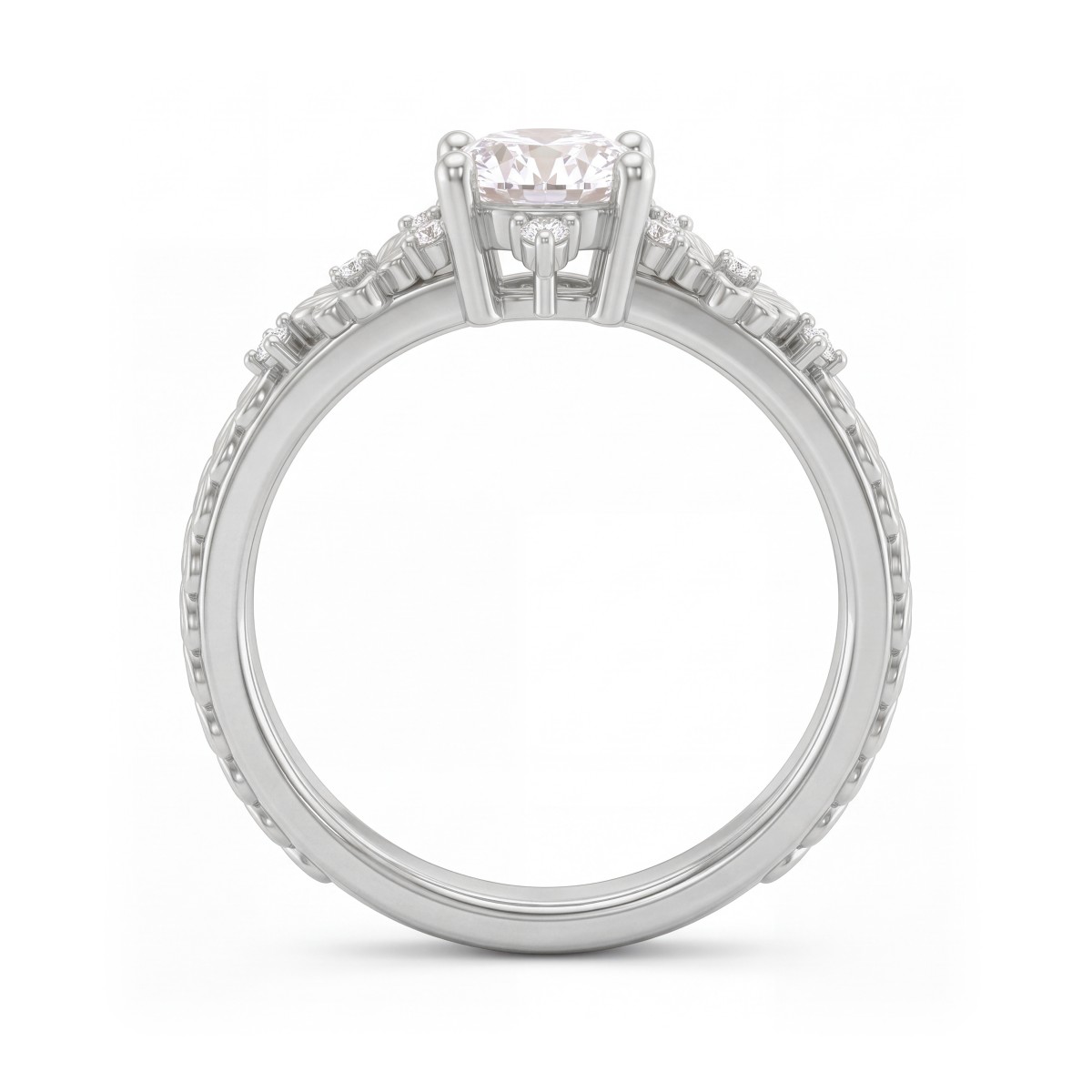 Primrose - Anel vintage de moissanite redonda com ombros florais