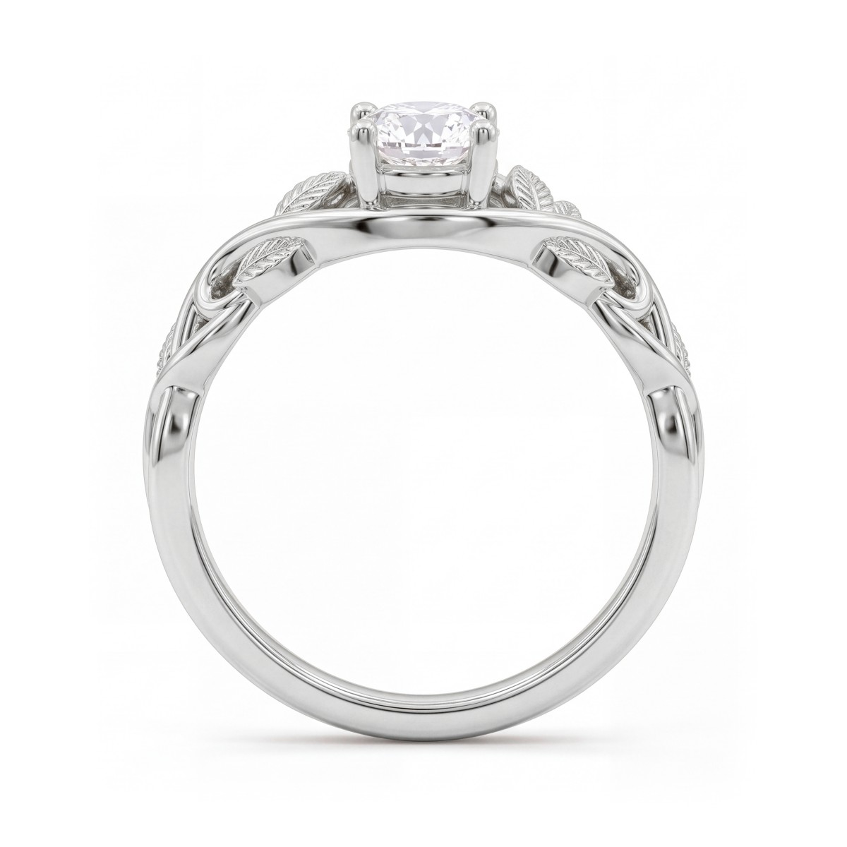 Ivy - Anel de noivado com moissanite redonda e ombros em forma de trepadeira com folhas