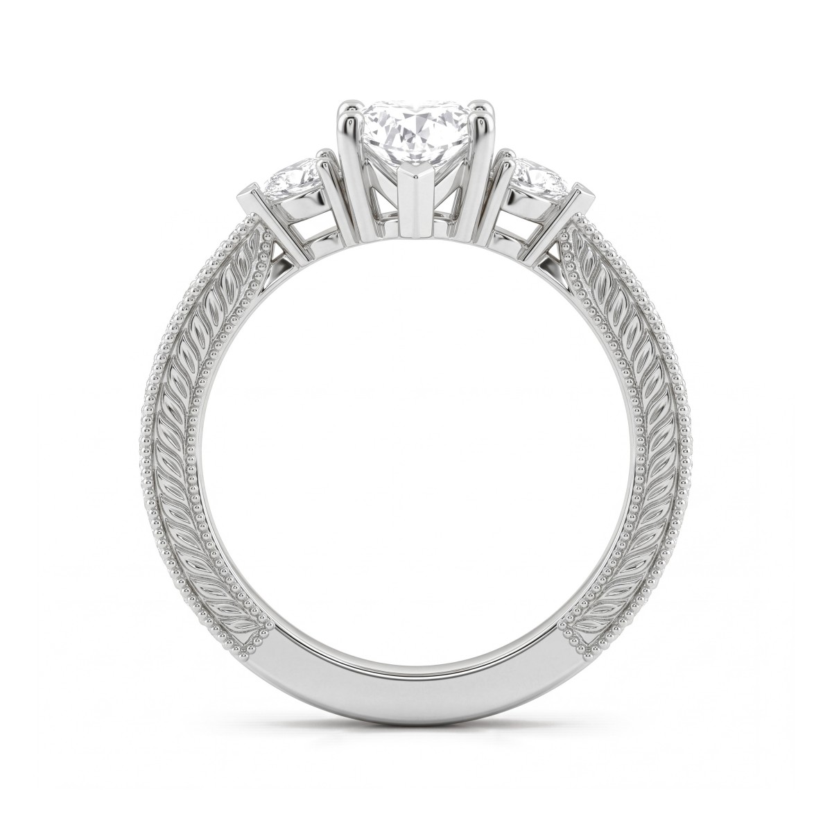 Cherie - Anel de moissanite com talhe coração e pedras laterais em forma de coração