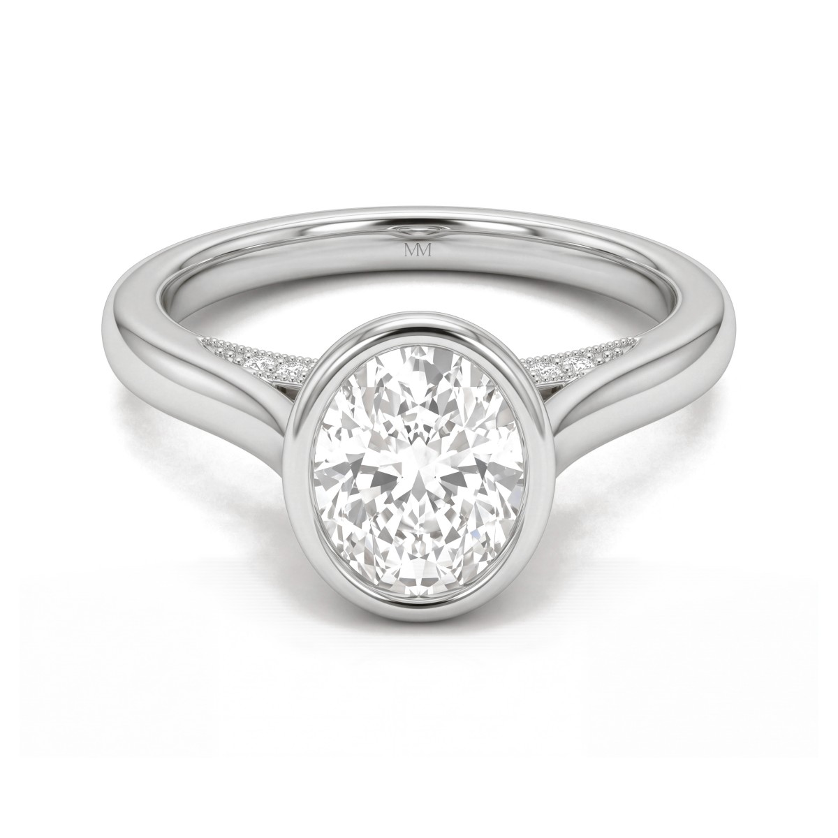 Camille - Anel com moissanite oval e cravação em virola com galeria calada