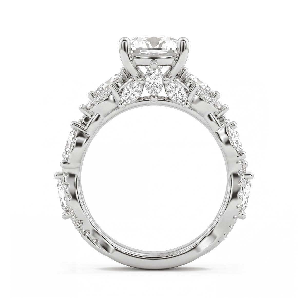 Wisteria - Anel em moissanite oval com aro em forma de videira entrelaçada