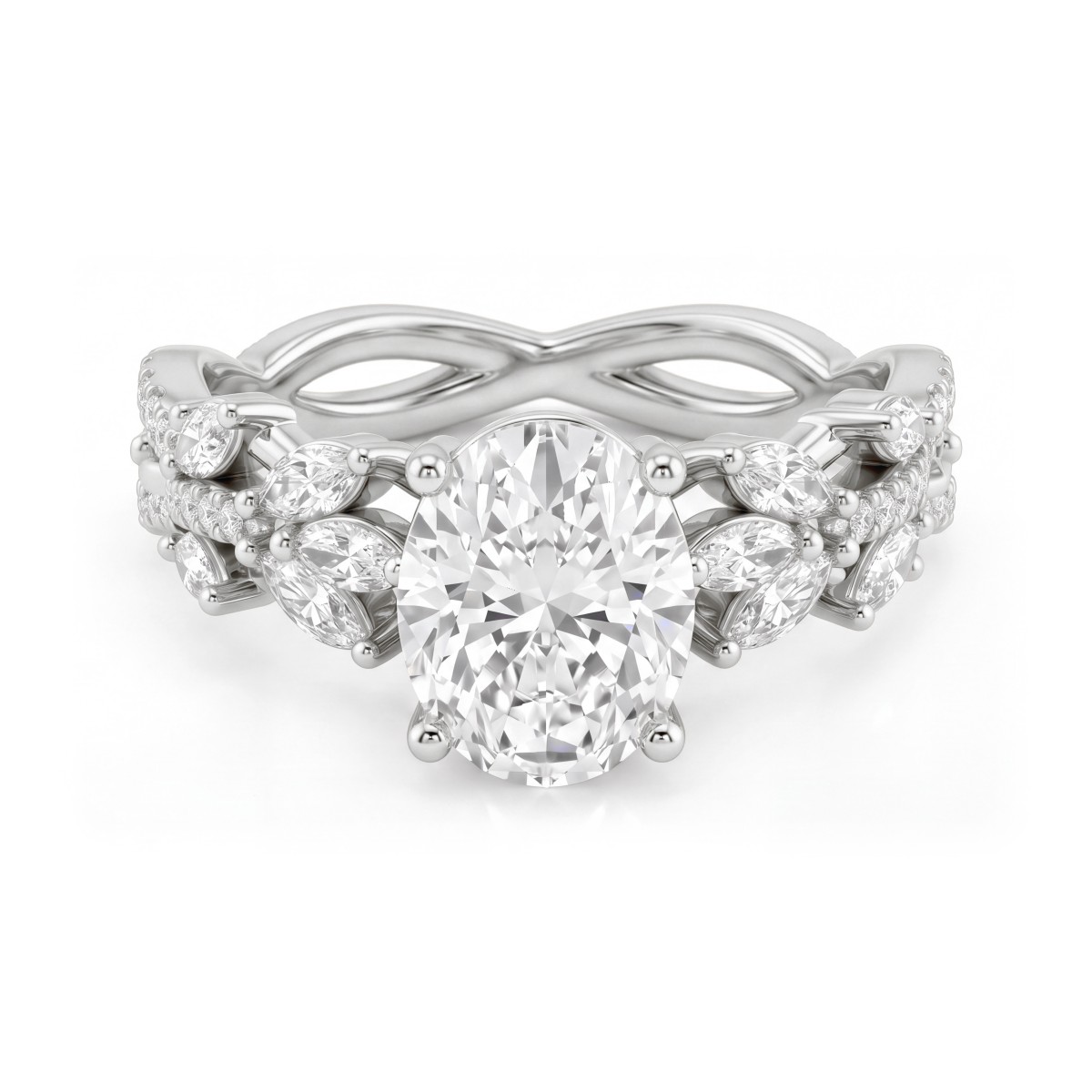 Wisteria - Anel em moissanite oval com aro em forma de videira entrelaçada