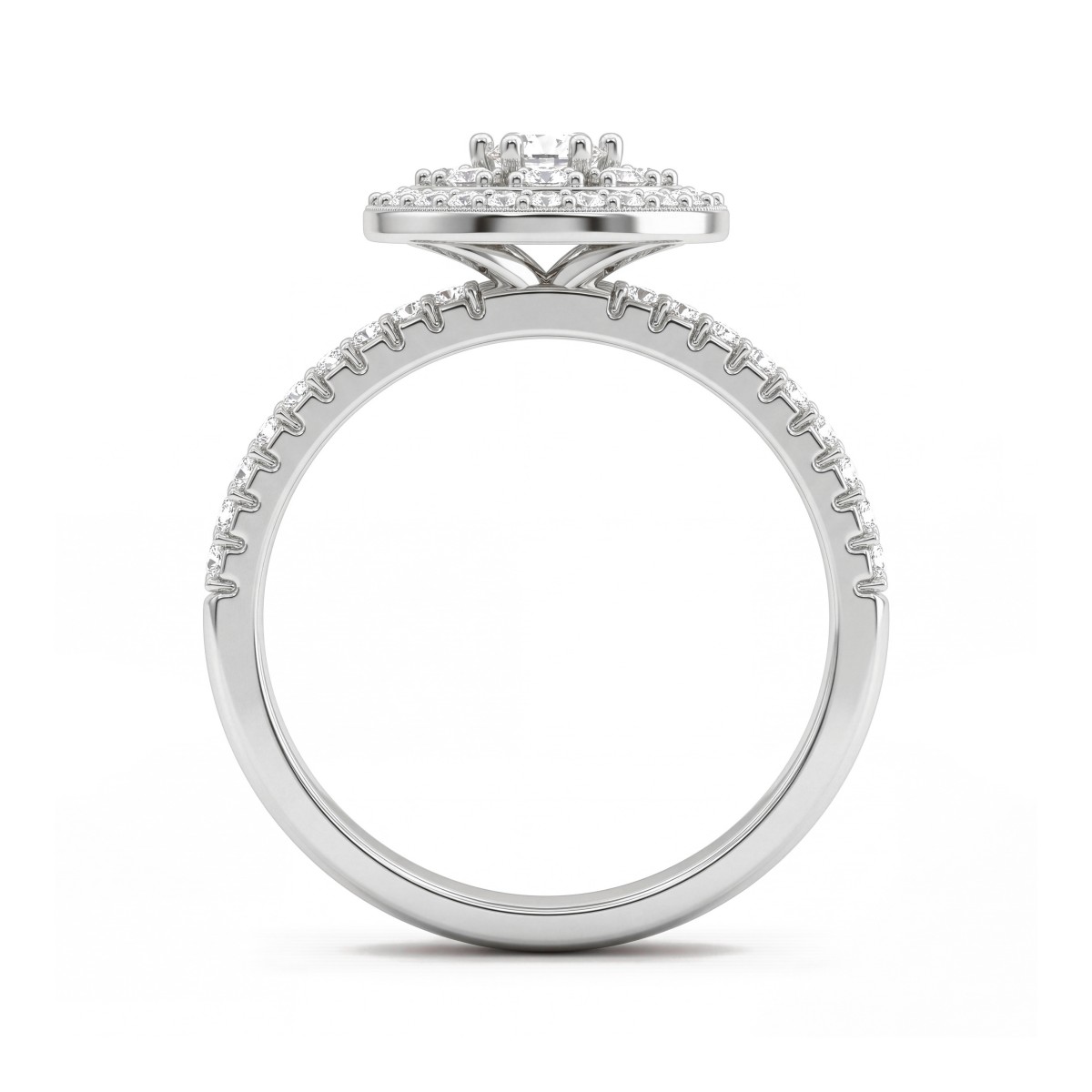 Corollina - Anel de moissanite com agrupamento redondo, halo e ombros em pavé