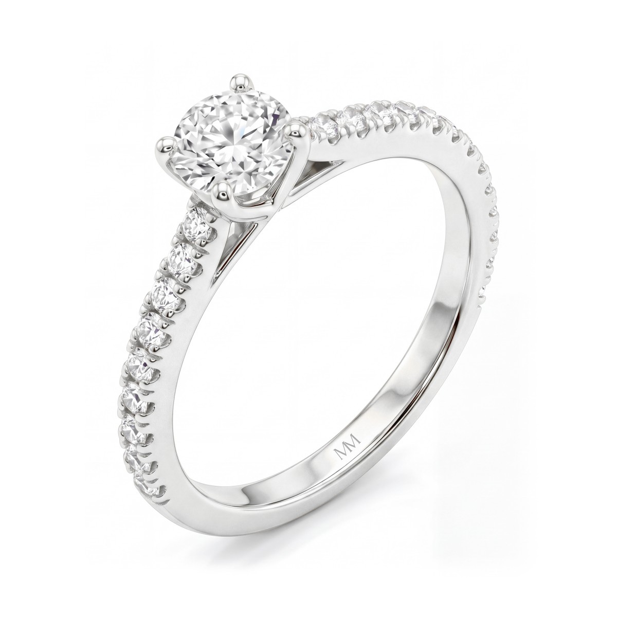 Juliette - Anel de noivado com moissanite redonda e aro em pavé