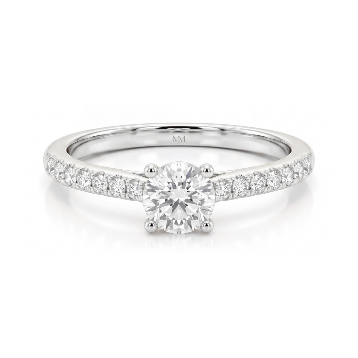 Juliette - Anel de noivado com moissanite redonda e aro em pavé