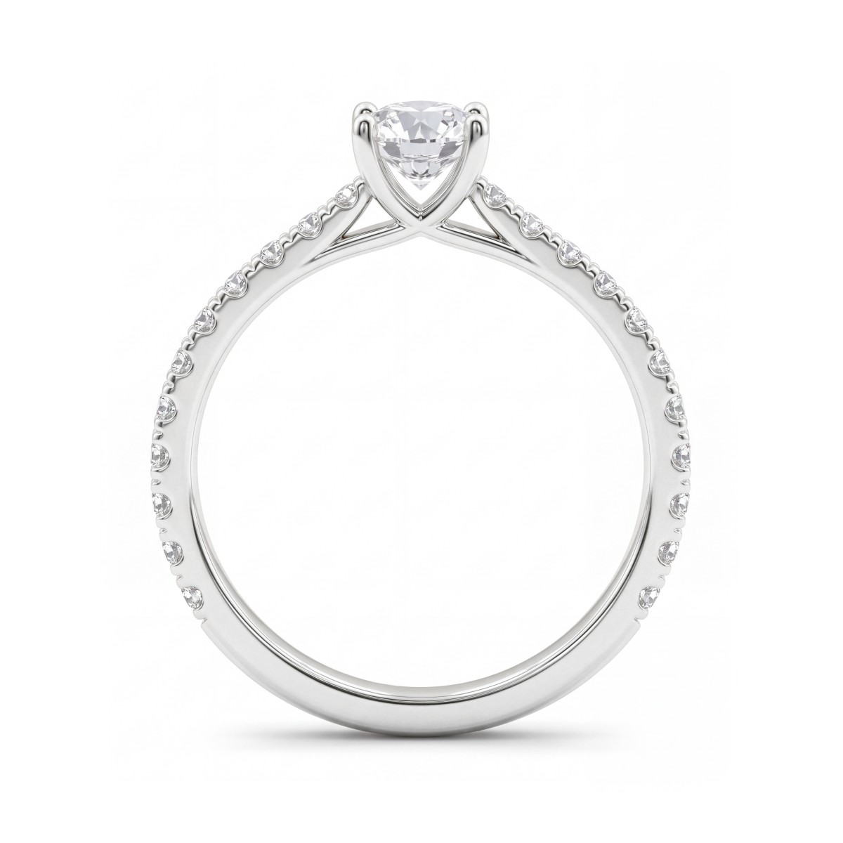Juliette - Anel de noivado com moissanite redonda e aro em pavé