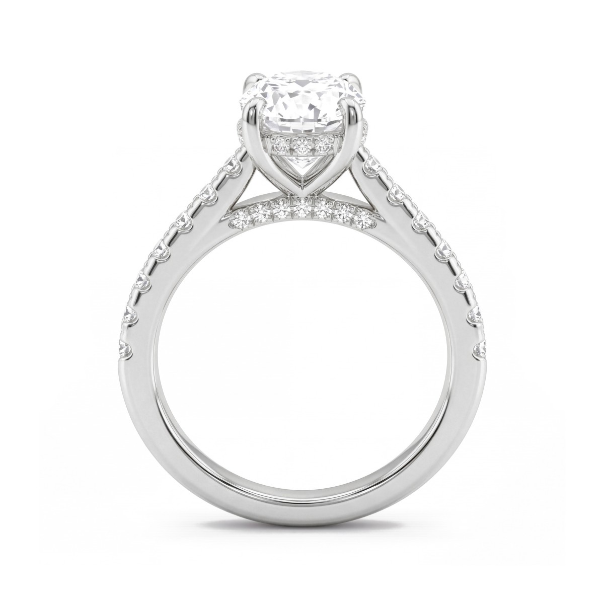 Arcadia - Anel de moissanite oval com halo oculto e ombros em pavé