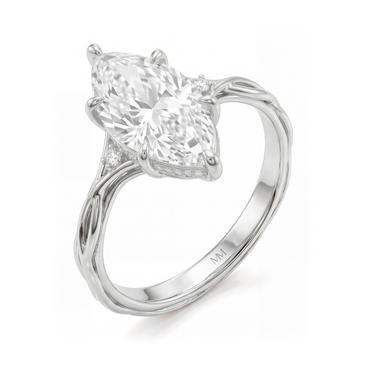Hazel - Anel de moissanite navette com aro em forma de ramo retorcido