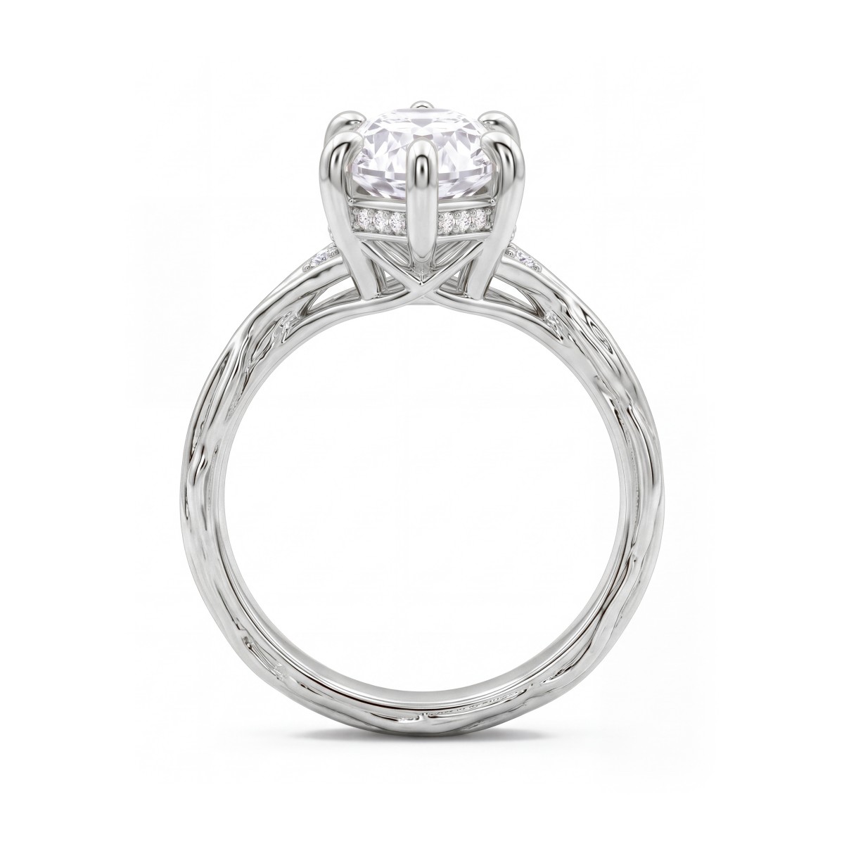 Hazel - Anel de moissanite navette com aro em forma de ramo retorcido