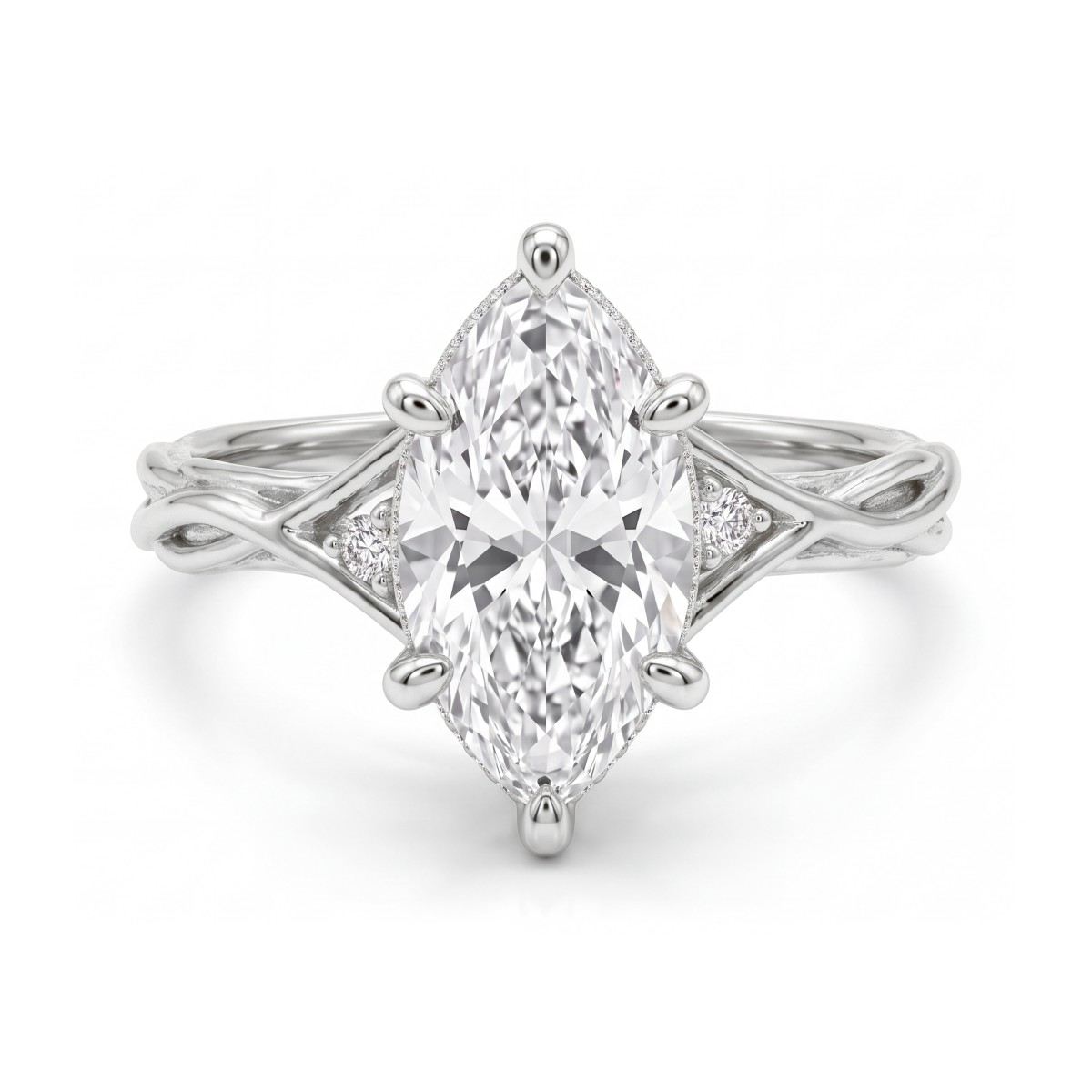 Hazel - Anel de moissanite navette com aro em forma de ramo retorcido