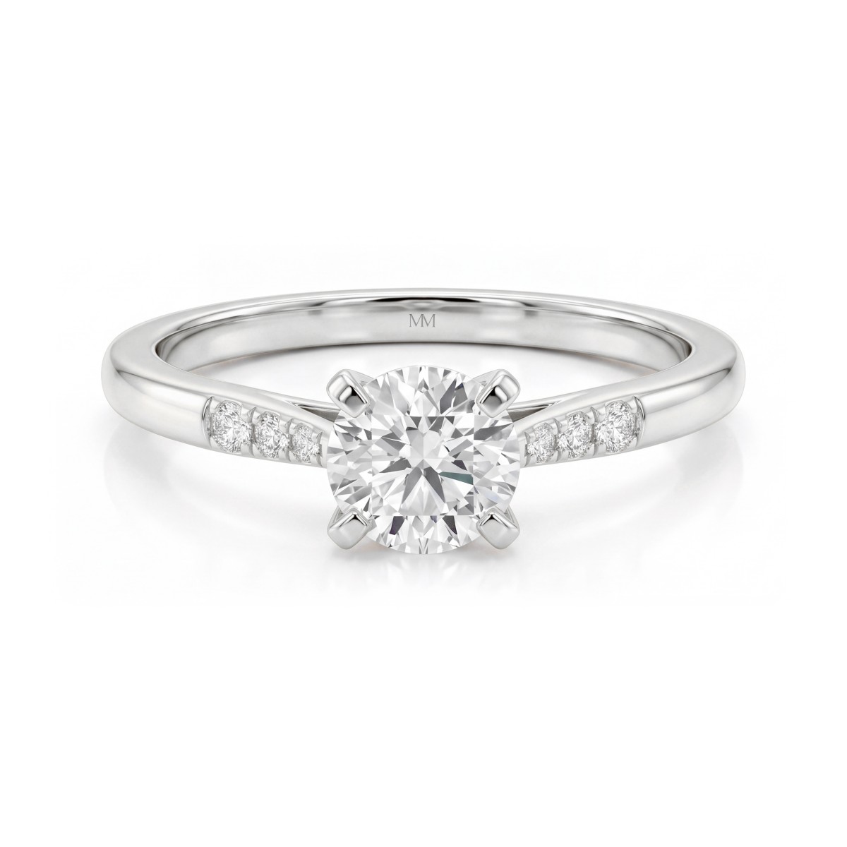 Melodie - Anel de moissanite redonda com pedras laterais graduadas