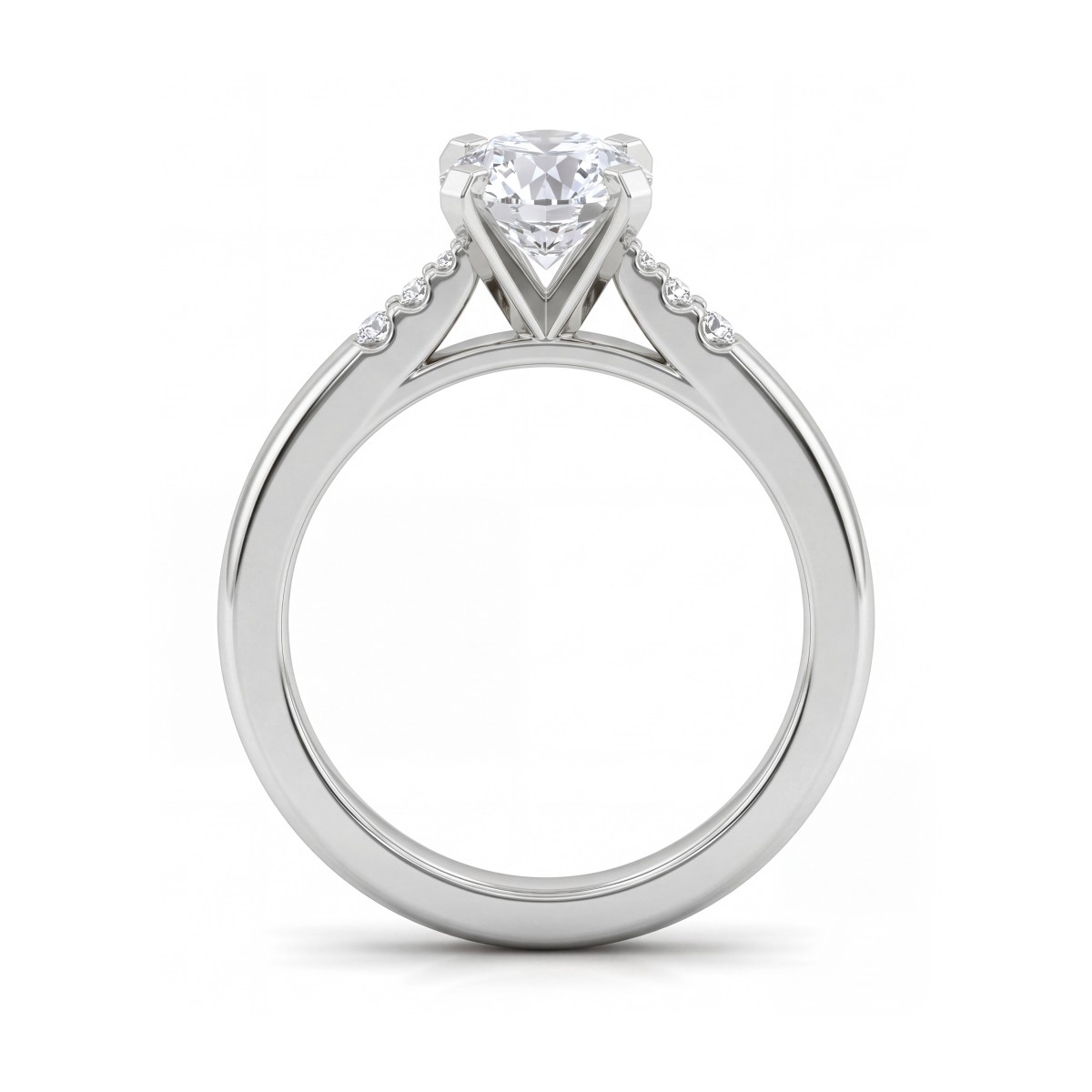 Melodie - Anel de moissanite redonda com pedras laterais graduadas
