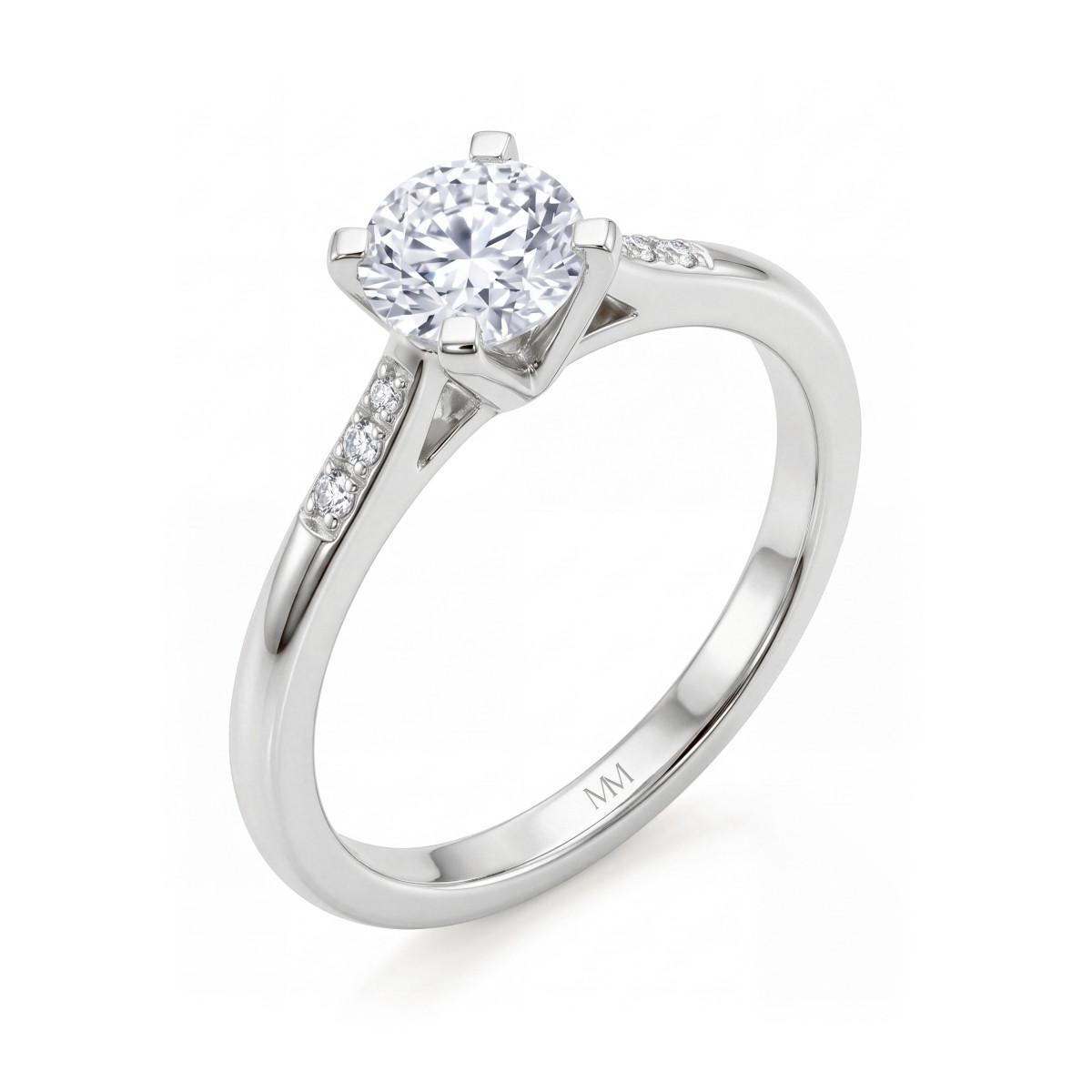 Melodie - Anel de moissanite redonda com pedras laterais graduadas