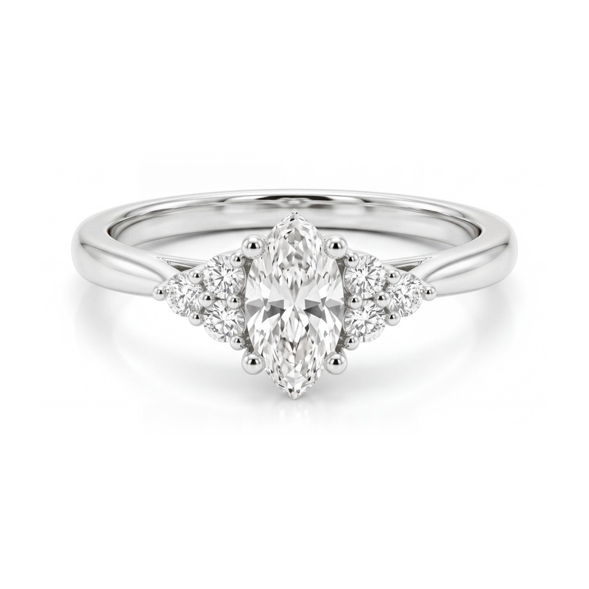 Posy - Anel de moissanite navette com pedras laterais agrupadas