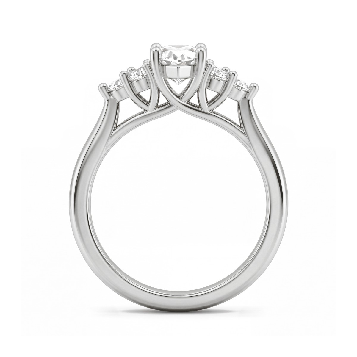 Posy - Anel de moissanite navette com pedras laterais agrupadas