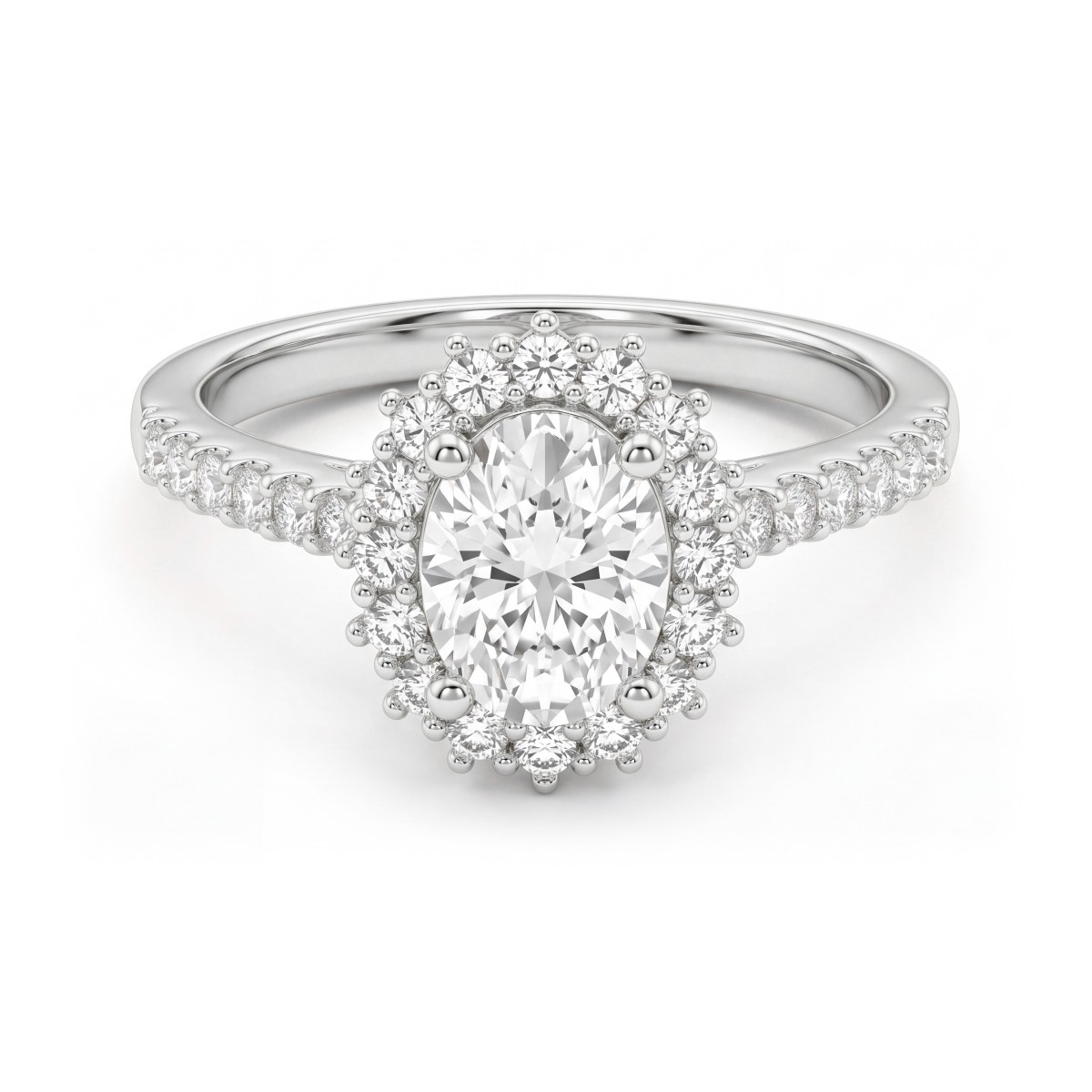 Soleil - Anel halo de moissanite oval com aro em pavé