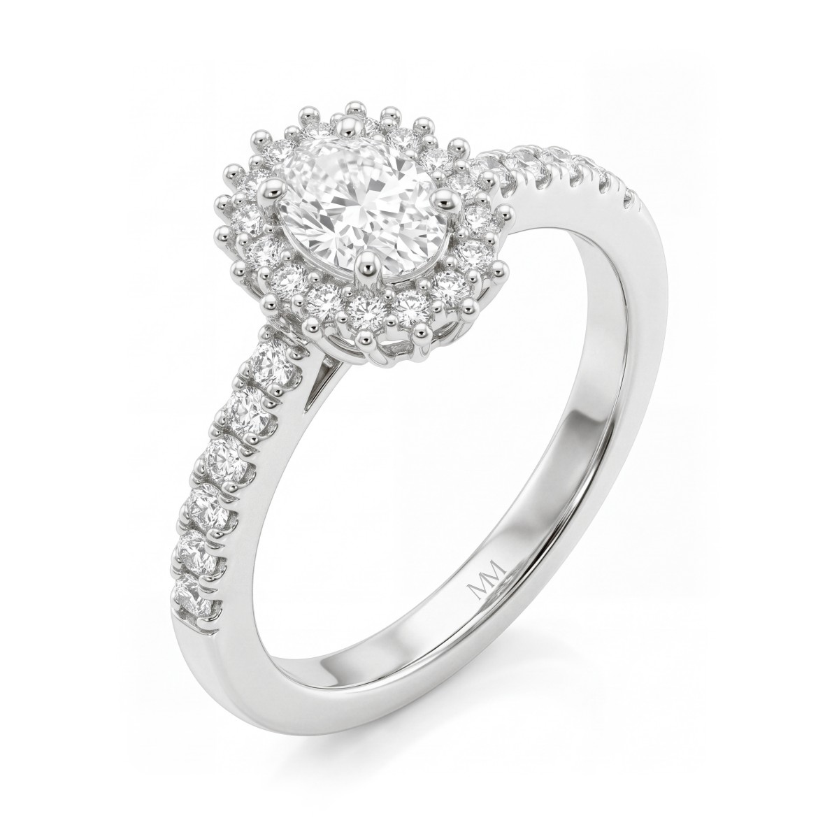 Soleil - Anel halo de moissanite oval com aro em pavé