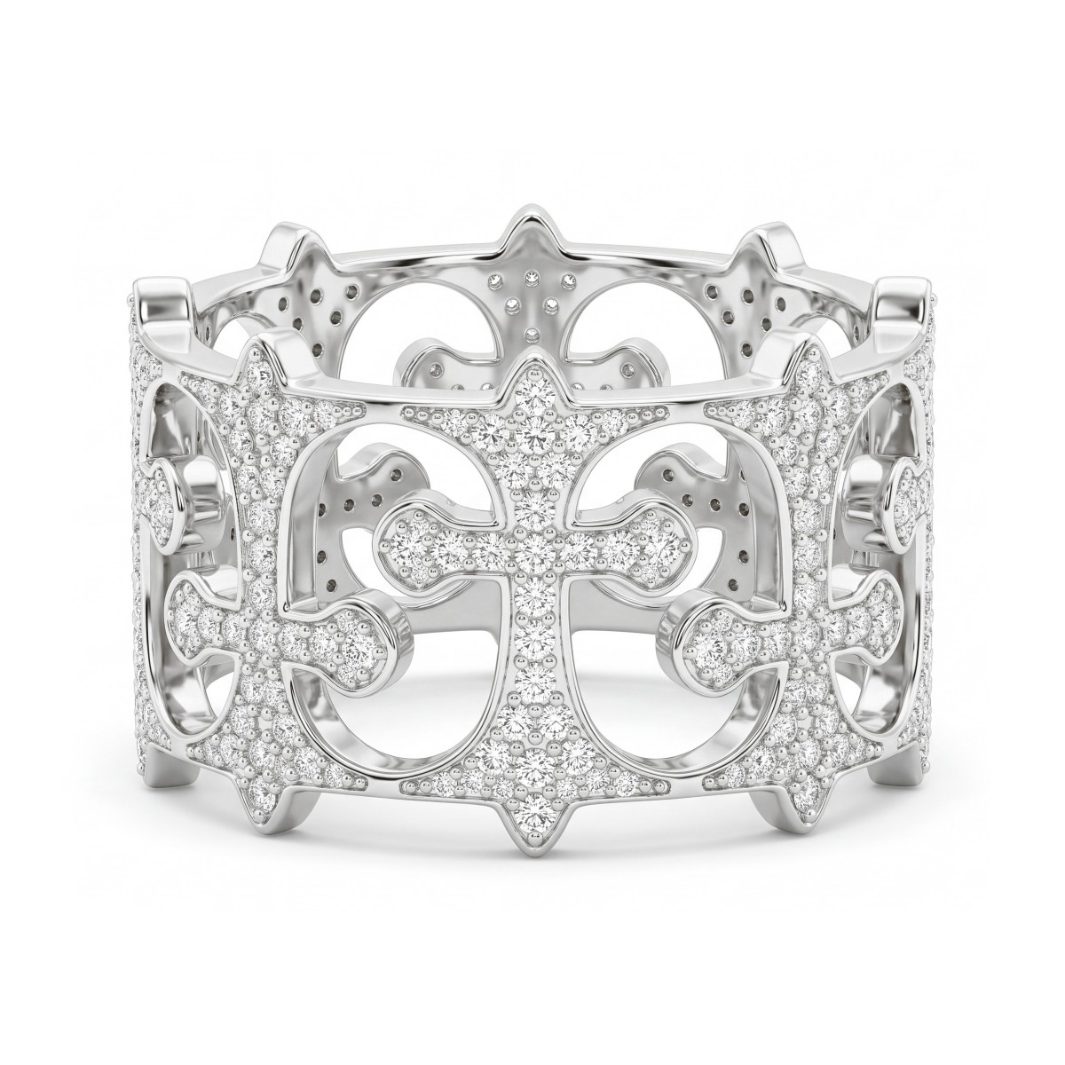 Templar - Anel de memória para homem com moissanite redonda em pavé e cruzes vazadas