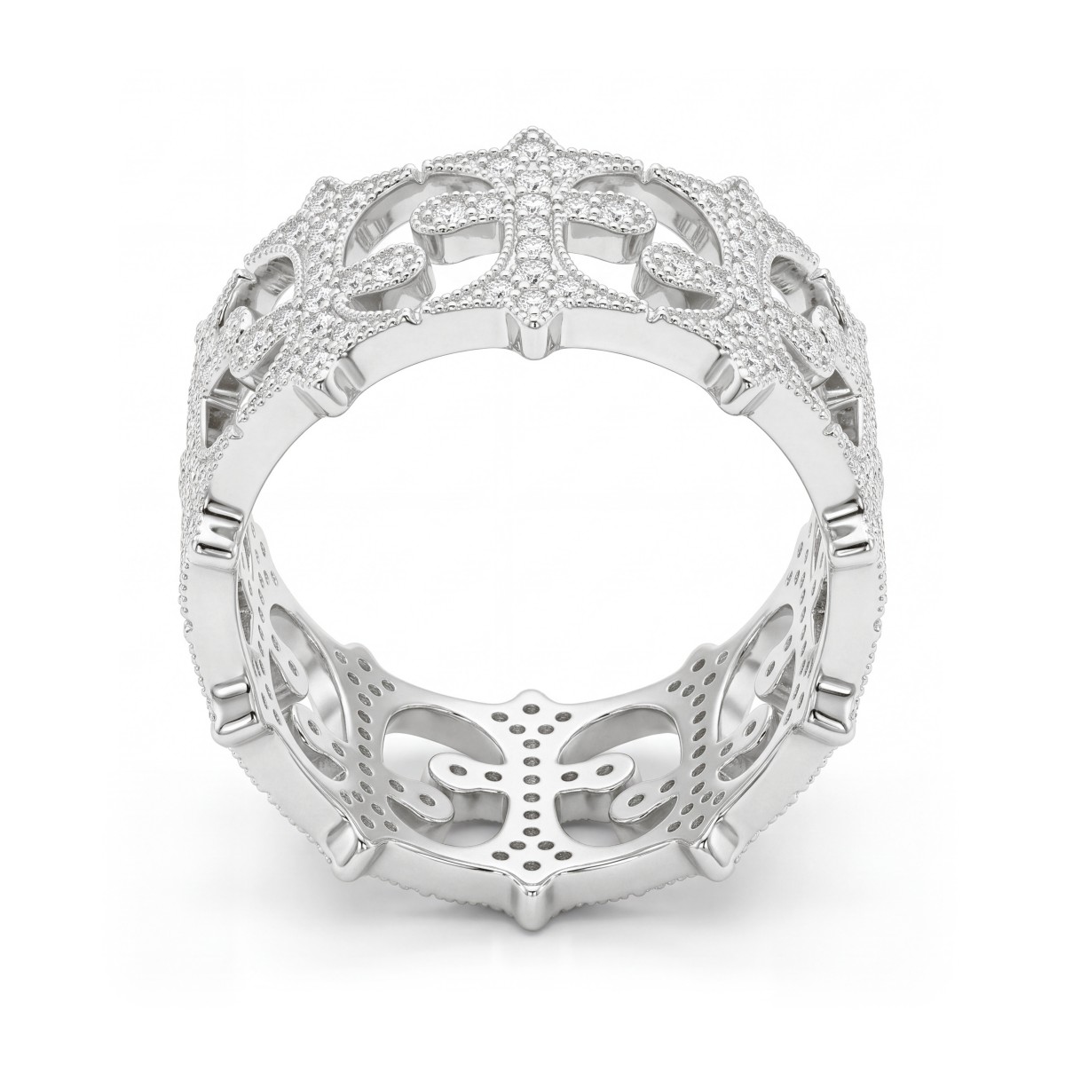 Templar - Anel de memória para homem com moissanite redonda em pavé e cruzes vazadas