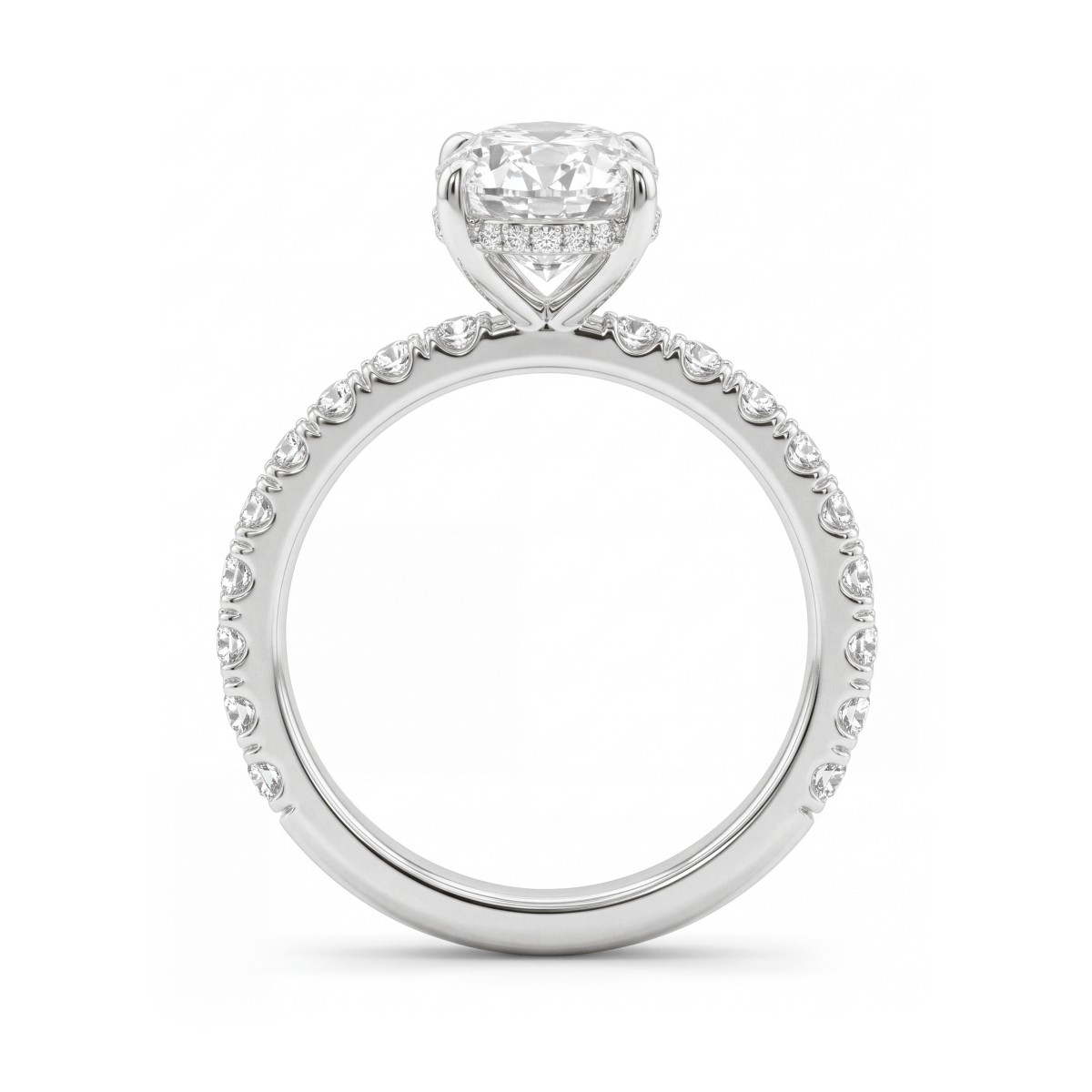 Moonveil - Anel de noivado em moissanite oval com halo oculto e aro em pavé