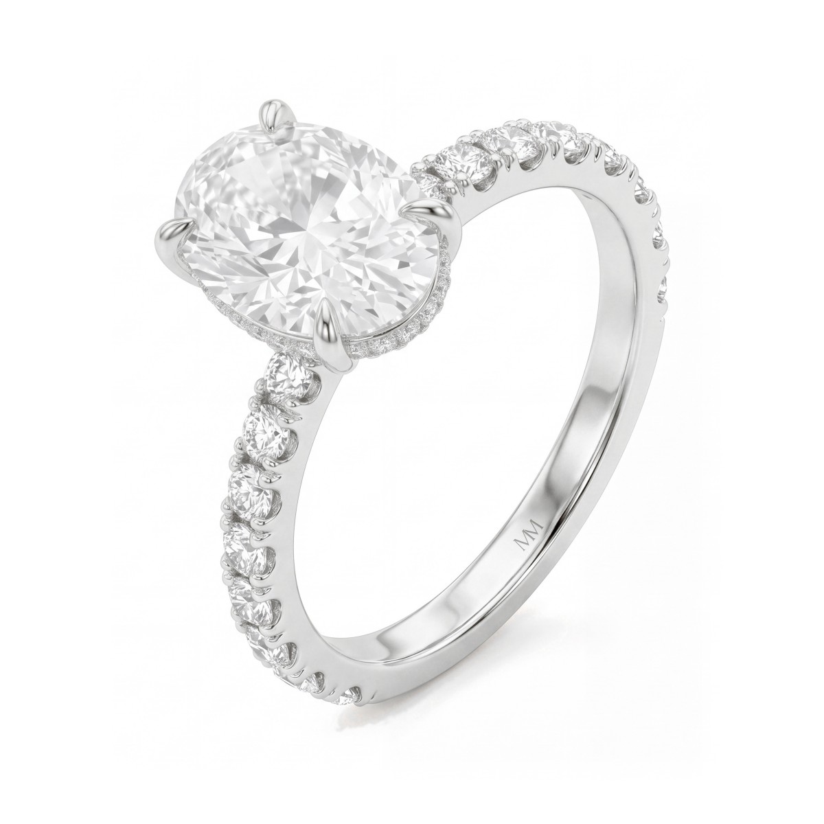 Moonveil - Anel de noivado em moissanite oval com halo oculto e aro em pavé