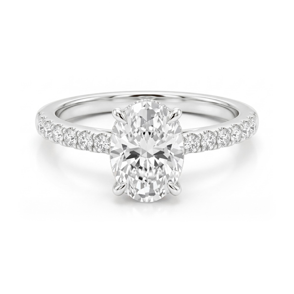 Moonveil - Anel de noivado em moissanite oval com halo oculto e aro em pavé