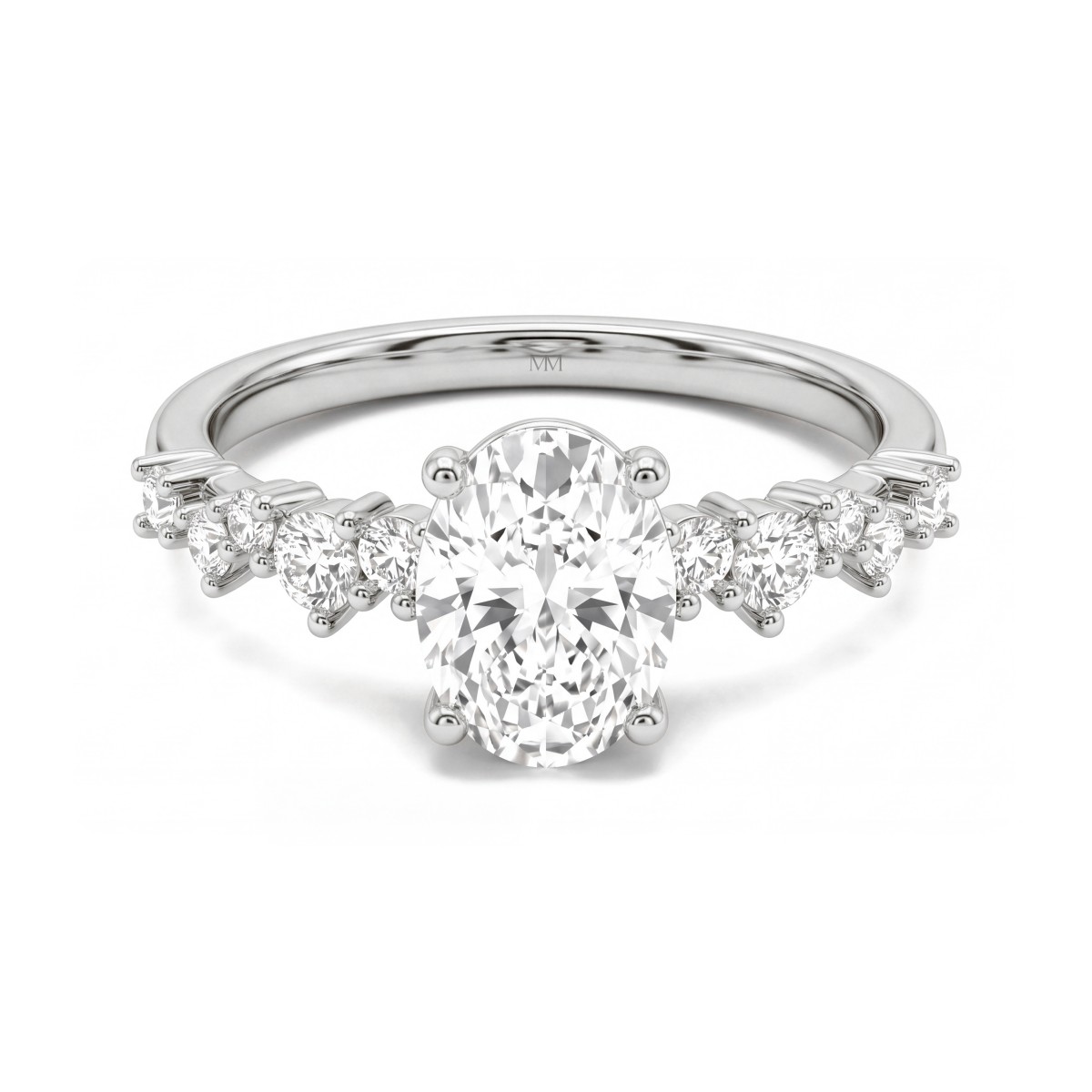 Constella - Anel de noivado com moissanite oval e pedras laterais dispersas