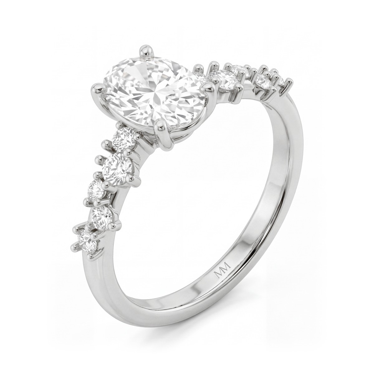 Constella - Anel de noivado com moissanite oval e pedras laterais dispersas