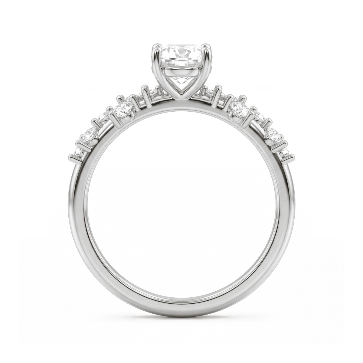Constella - Anel de noivado com moissanite oval e pedras laterais dispersas