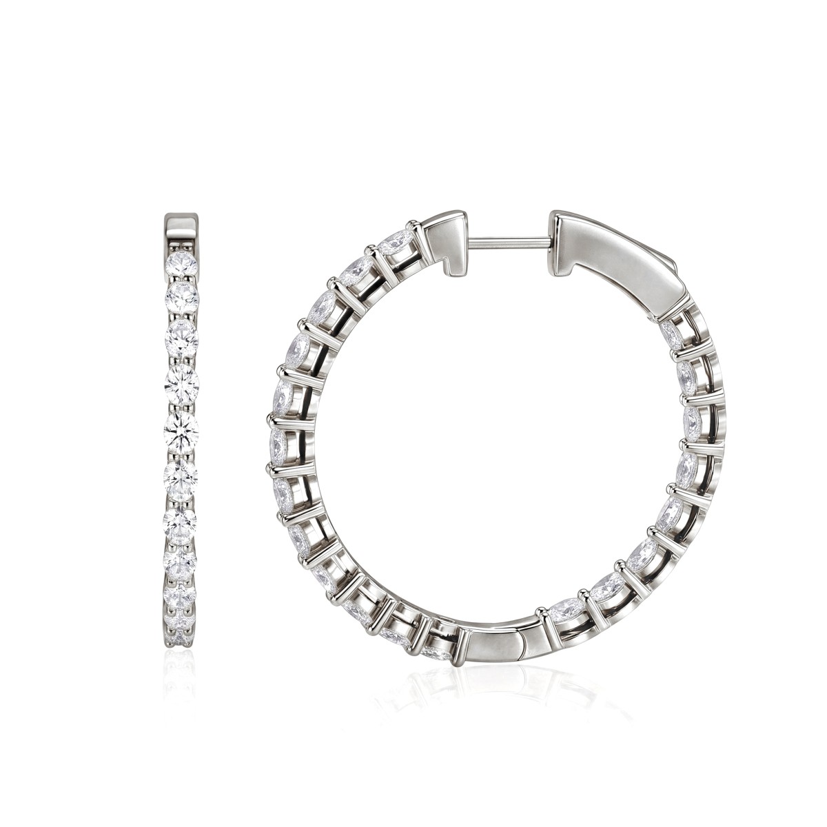 Luminette - Argolas com moissanite de talhe oval em garra partilhada