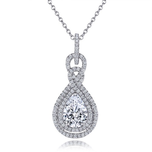 Pearla - Pendente em moissanite de talhe pera com design de halo duplo
