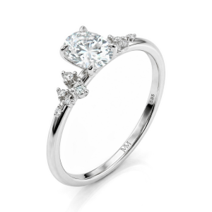 Ovaline - Anel de moissanite oval com pedras laterais minimalistas