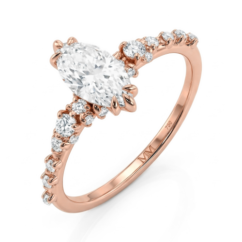 Elegante - Anel em moissanite navette com pedras laterais minimalistas de inspiração vintage