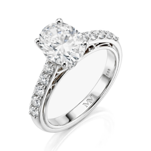 Fiorenza - Anel intemporal em moissanite com aro em pavé e detalhe de galeria