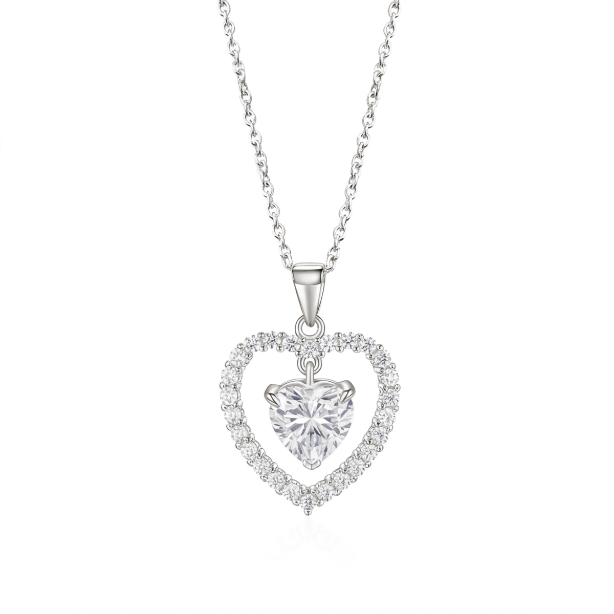 Valoria - Pendente em moissanite em forma de coração com detalhe de halo