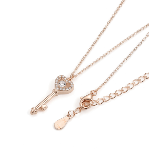Amore - Pendente em moissanite em forma de chave com coração e cravação em pavé