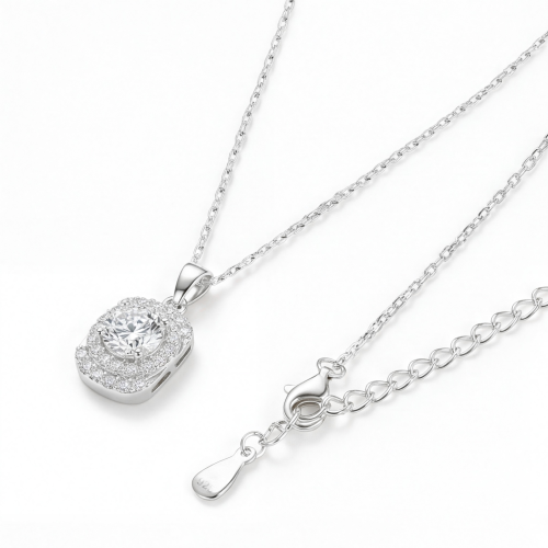 Memento - Pendente em moissanite brilhante com design de halo em pavé