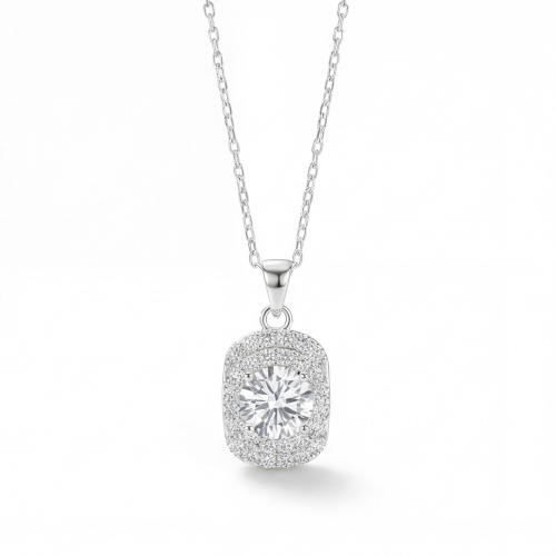 Memento - Pendente em moissanite brilhante com design de halo em pavé