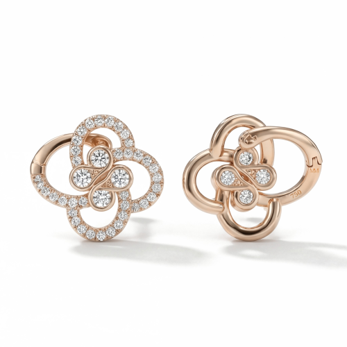 Vortexia - Brincos de trevo com motivo floral em moissanite e brilho da cravação em pavé