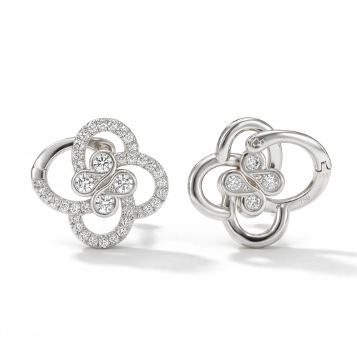 Vortexia - Brincos de trevo com motivo floral em moissanite e brilho da cravação em pavé