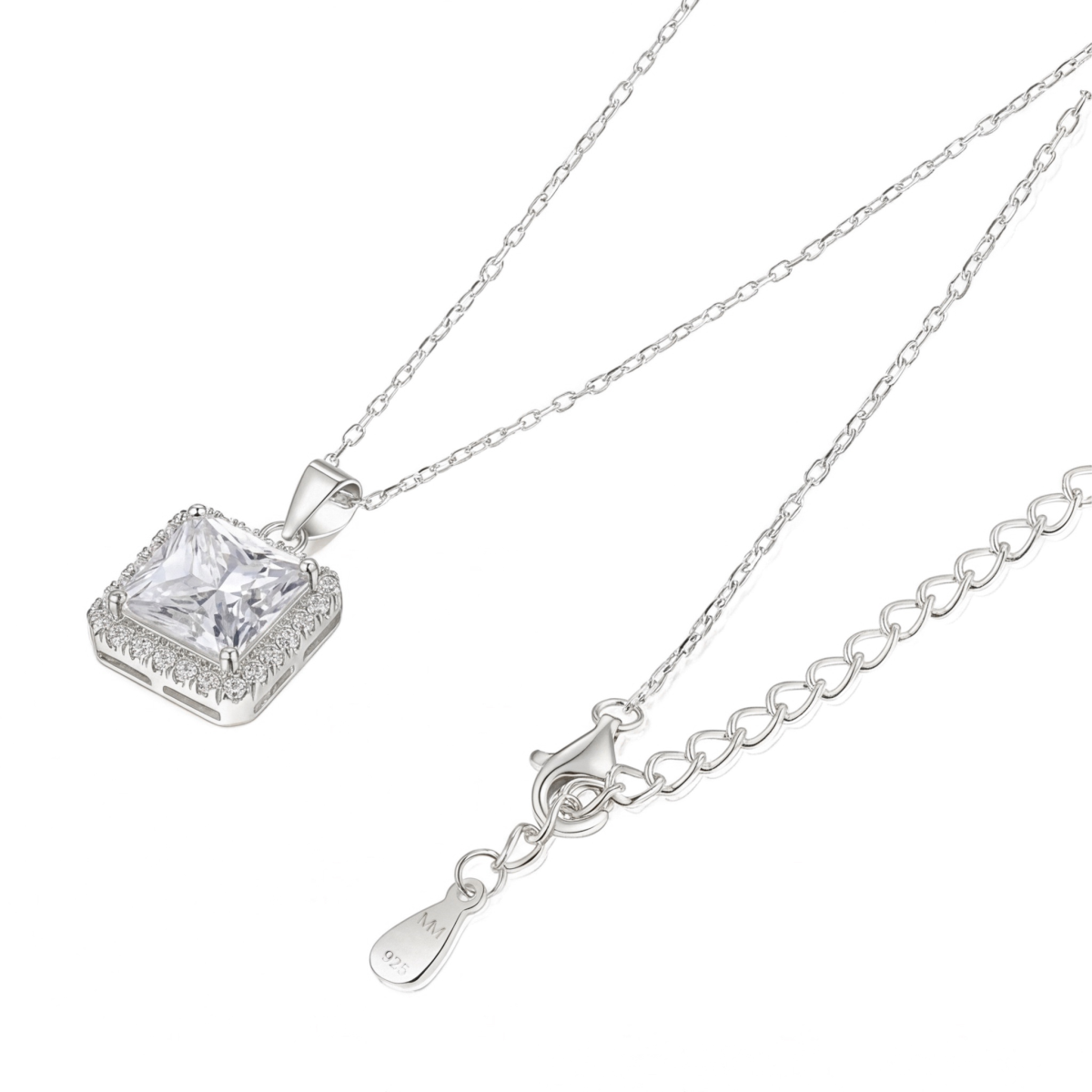 Radiance - Pendente em moissanite com talhe princesa e halo