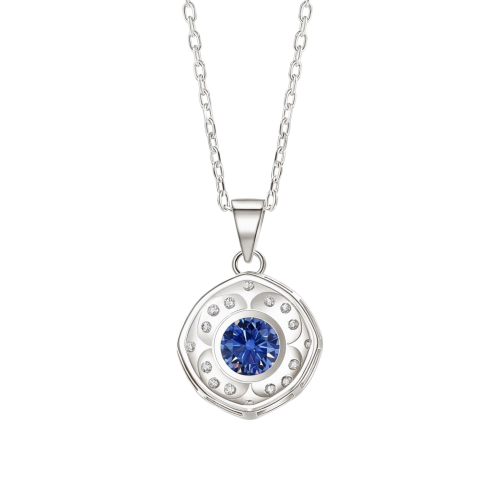 Purelle - Pendente de moissanite azul royal com halo e corrente de elos
