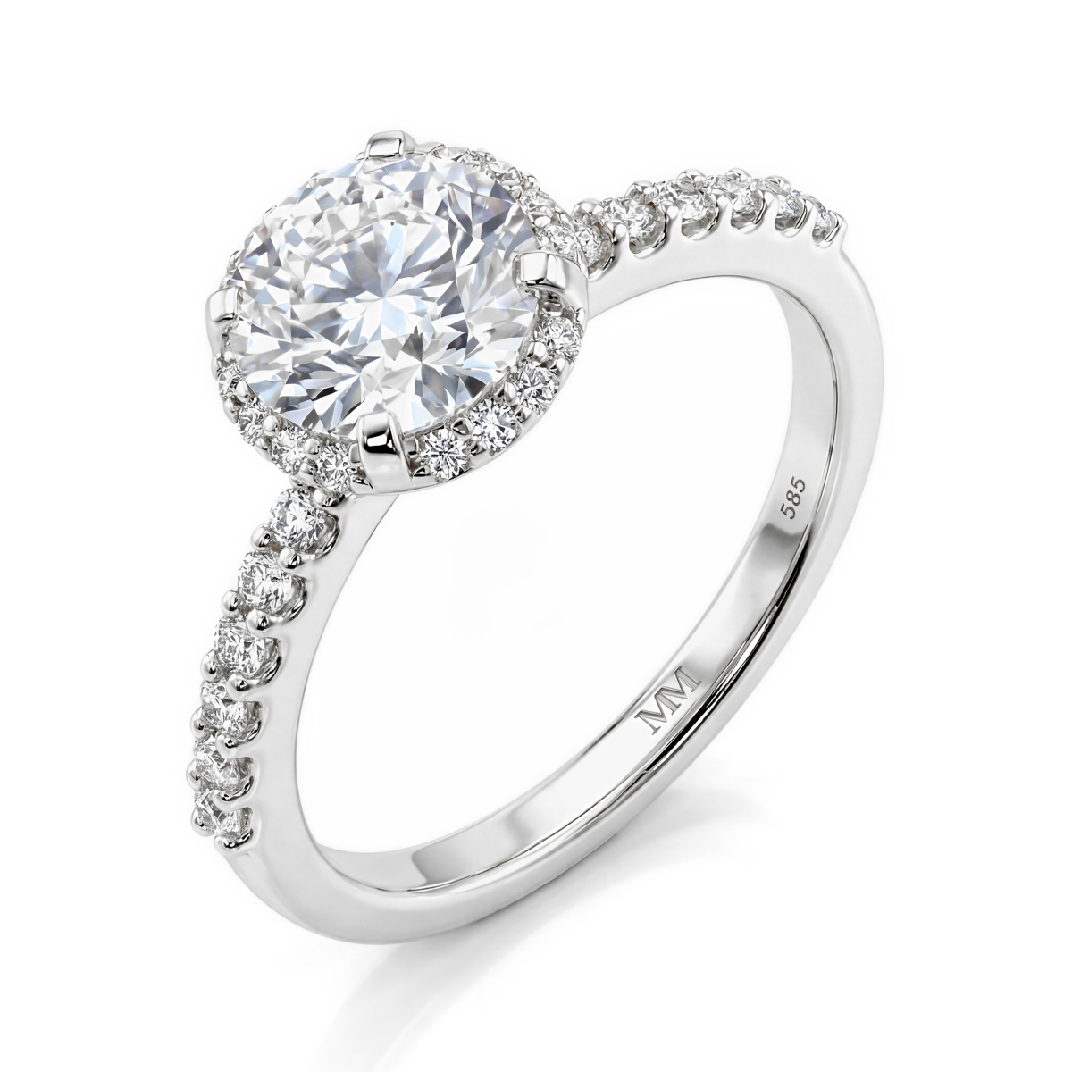 Glimmerette - Anel luxuoso em moissanite com halo e detalhes em pavé