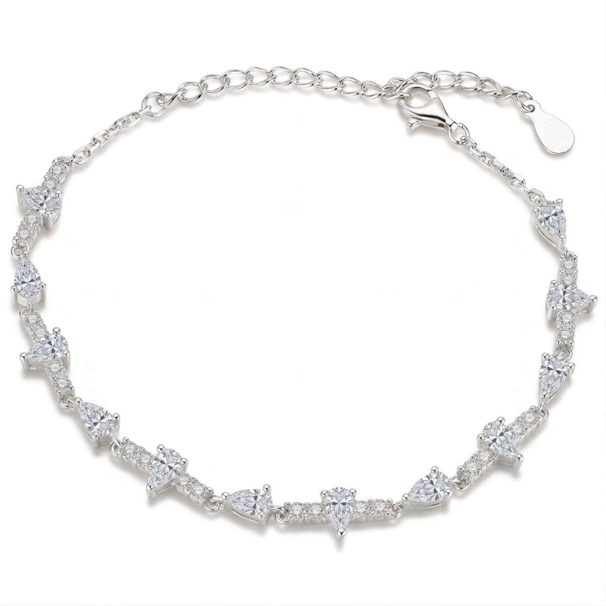 Perlette - Pulseira em moissanite com talhe pera e simetria elegante