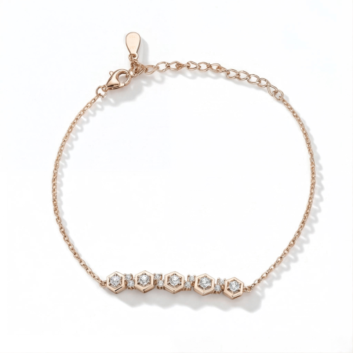 Octet - Pulseira em moissanite com bisel hexagonal e corrente ajustável