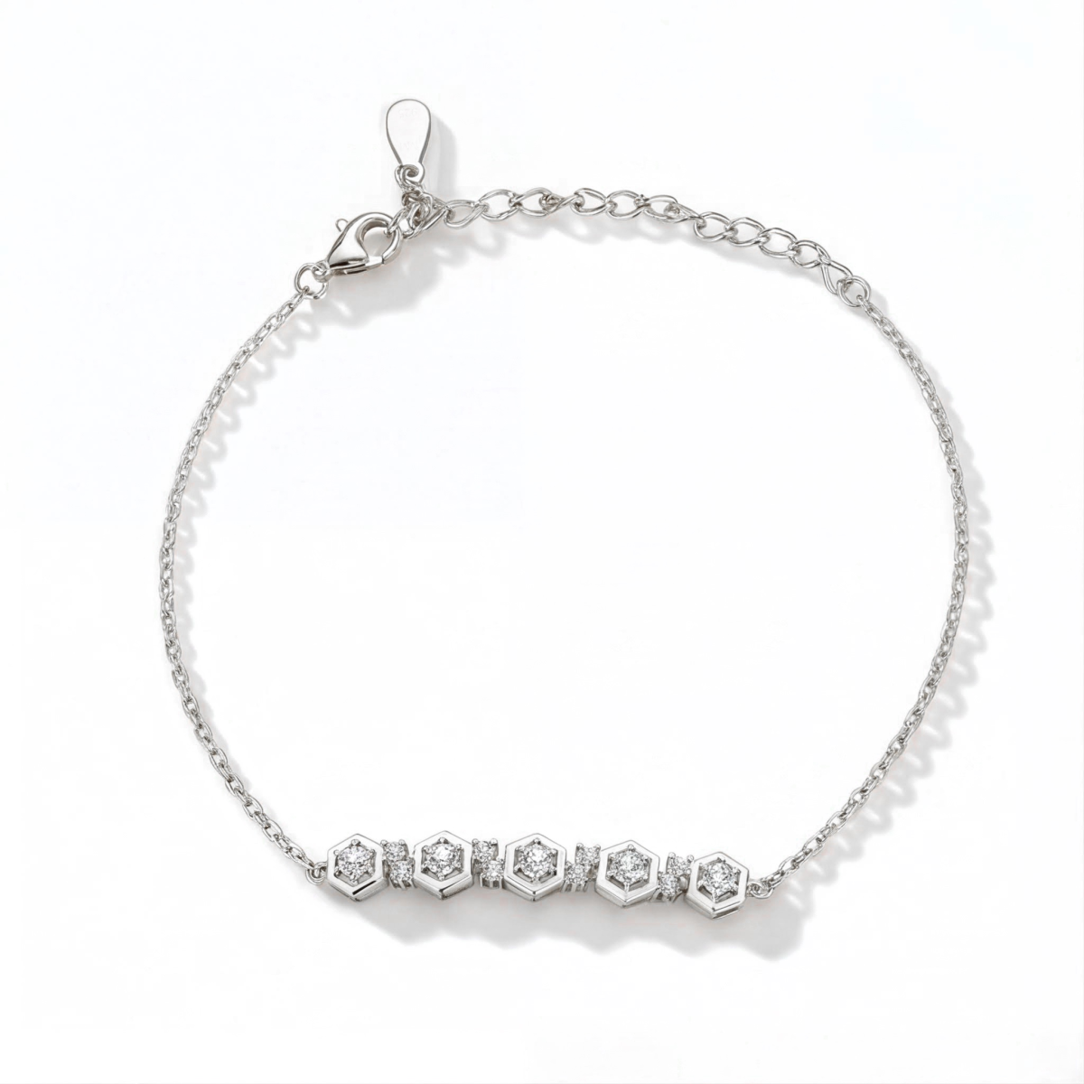 Octet - Pulseira em moissanite com bisel hexagonal e corrente ajustável