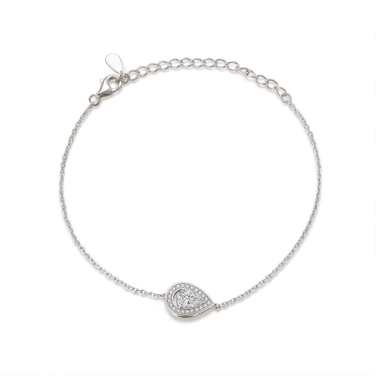Peraise - Pulseira de moissanite com talhe pera e corrente de elos com halo