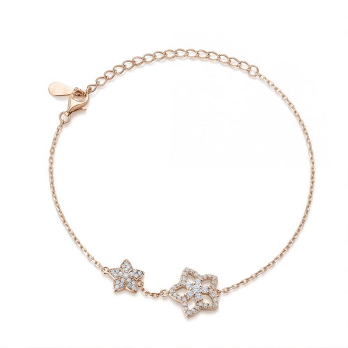 Fiorella - Pulseira ajustável com charm de flor em moissanite e cravações em pavé