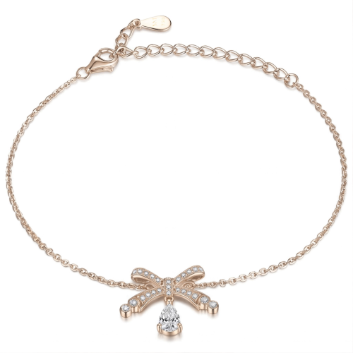 Pearlette - Pulseira com motivo de laço, moissanite em forma de pera e cravação em pavé