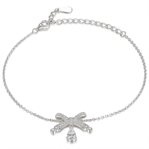 Pearlette - Pulseira com motivo de laço, moissanite em forma de pera e cravação em pavé